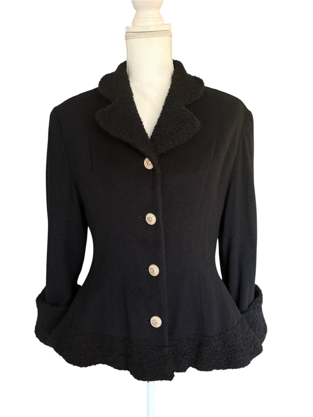 Vintage Chivalry Outerwear Black Wool Blend Military Style Jacket - Size Medium